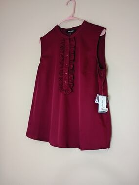 Nine West Burgundy Sleeveless Ruffle-Front Blouse